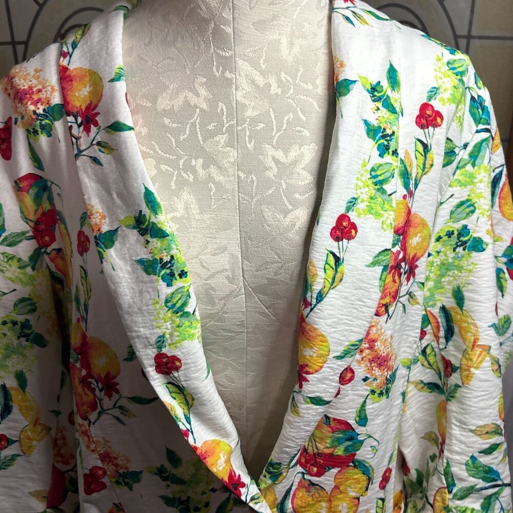 LC Lauren Conrad Ruched Sleeve Blazer Jacket Summer Novelty Print Plus Size XXL - Picture 5 of 16